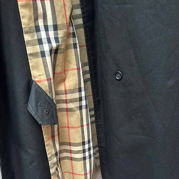 Burberrys Long Vintage Trench Coat Jacket Plaid Lining Black Size 10 X-Long - Picture 10 of 14